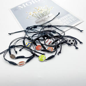 Direct Supply Adjustable Waterproof Black String <b>Bracelet</b> Wax Thread Woven <b>Bracelet</b> for Football Basketball Team Fans Gifts - Product Image 2