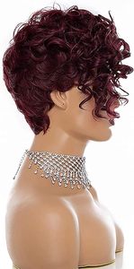 <span class=keywords><strong>Parrucca</strong></span> da <span class=keywords><strong>donna</strong></span> corta bordeaux Pixie-99J vino rosso stile ondulato, naturale alla ricerca di donne nere - Product Image 4