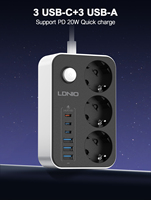 Multiprise LDNIO SE3631C à succès avec ports USB et 3 prises EU, prise de courant à charge rapide, interrupteur de prise