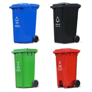 Poubelle en plastique avec roues et couvercle, cylindrique longue, épaisseur 3 mm, usage sanitaire municipal - Product Image 3