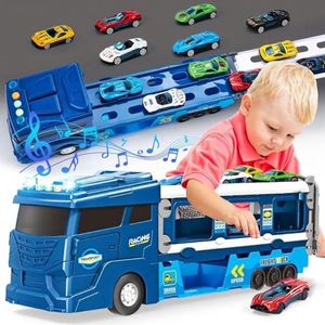 Camión Transportador de Autos - con 6 Autos, Set de Pista de Carreras con Luces y Sonidos, Regalos para Niños (azul) - Product Image 2
