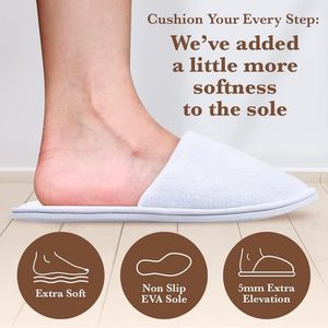 Chaussons d'hôtel jetables personnalisés blancs écologiques avec semelle extérieure en EVA, logo brodé, plusieurs tailles disponibles - Product Image 4
