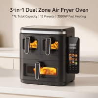 Friteuse à air 3 couches 3000W avec 4L+4L+9L, écran tactile LCD couleur et fenêtre visible