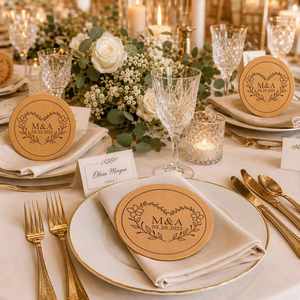 Faveurs de mariage en liège, sous-verres ronds rustiques gravés sur mesure pour la fête prénuptiale, la fête, ou comme cadeau de pendaison de crémaillère - Product Image 5