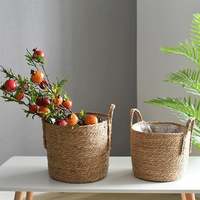 Whism — panier de rangement pour plantes en jonc de mer naturel, avec revêtement en plastique, tissé à la main, en rotin, pour Pots de fleurs