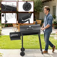 Barbecue d'extérieur tout métal avec fumoir latéral, table et roues, style baril, pour jardin, patio ou cuisine extérieure