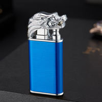 Briquet à double flamme Tigre et Dragon qui brille dans le noir, design métallique créatif coupe-vent