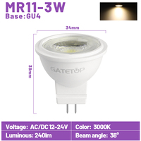 Mini projecteur LED MR11 GU4 AC/DC 12-24V 3W Ampoules 3000K-6000K Lumière pour plafonniers Remplace les lampes halogènes