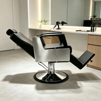 Fauteuil de Barbier Professionnel en Argent Durable pour Salon, Rotation à 360 Degrés, Pompe Hydraulique, Style Mid-Century, pour Hôpital et Extérieur - Vente en Gros Beauté