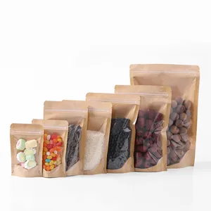Пользовательские Doypack Ziplock коричневая белая крафт-бумага стоячие мешочки для упаковки пищевых продуктов пакеты на молнии с окном