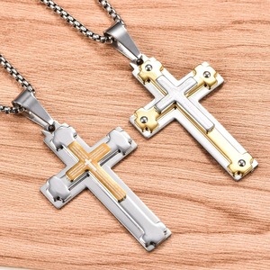 Colgante de cruz cristiana con circonita, collar de acero inoxidable de triple capa, amuleto religioso de oración, joyería de fe - Product Image 5