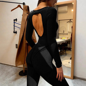 Body deportivo de alta elasticidad con cuello redondo y espalda descubierta para mujer, mono ajustado FDC1919 - Product Image 1