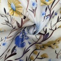 Vente flash - Tissu imprimé en coton 60s, toucher doux, bleu et jaune, motif floral, pour robe d'été