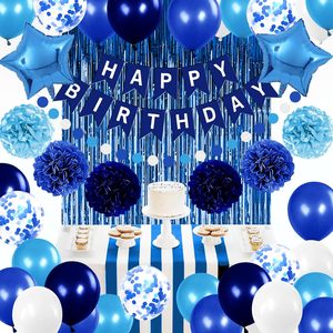 Decoraciones Azules para Fiestas de <span class=keywords><strong>Cumpleaños</strong></span> de Niños y Hombres, Pancarta de <span class=keywords><strong>Feliz</strong></span> <span class=keywords><strong>Cumpleaños</strong></span>, Globos, Pompones, Cortina de Papel Metálico, Decoraciones para Bebés - Product Image 5