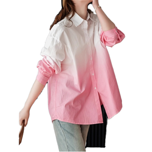 Camisa de Manga Larga con Botones y Color Degradado para Mujer, Corte Holgado Asimétrico, Popelina de Algodón, Blusa Informal para Primavera/Verano - Product Image 3