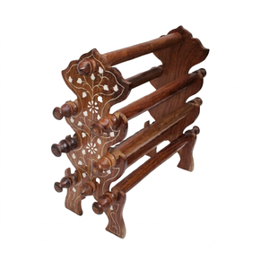 Soporte Decorativo de Mesa para Brazaletes, Hecho a Mano, de Madera Pulida Ecológica, con Seis Varillas, Diseño de Imitación India Antigua con Incrustaciones Blancas, Ideal para Regalo - Product Image 1