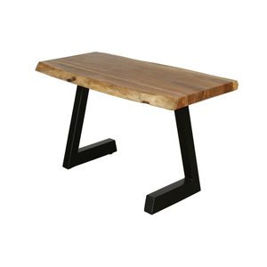 Mesa de Centro de Diseño Industrial con Tapa de Madera Natural de Acacia con Borde Vivo y Base de Hierro, Mesa Moderna y Duradera - Product Image 1
