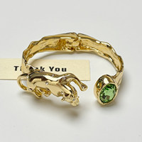 Bracelet rétro en métal incrusté de diamants, forme léopard, avec pierres précieuses apparentes