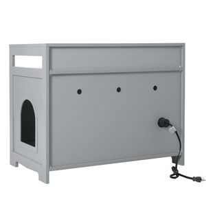 2ドア、屋内猫用洗面所収納ベンチサイドテーブルキャットハウス、大型木製のエンクリズドリターボックスハウス、グレー - Product Image 2
