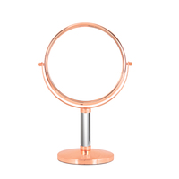 Miroir cosmétique de bureau double face rond en métal chromé, personnalisable et non pliable, tendance mode
