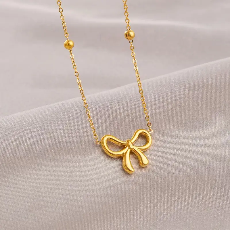 Luxury 18k Gold Stainless Steel Bow Pendant Necklace Women Butterflies Bows Necklace