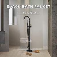 Robinet de baignoire au sol en laiton noir moderne pour mélange d'eau chaude et froide pour salle de bain d'hôtel