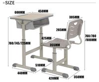 Ensemble de bureau et chaise d'école réglables modernes avec grande boîte à livres, table d'étude en bois, mobilier de classe ergonomique gris clair