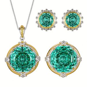Wholesale Eco-friendly Copper 18-10mm Paraiba Green Zircon Pendant <b>Earring</b> Ring Wedding Jewellery <b>Set</b> Gold Plated for Women - Product Image 1