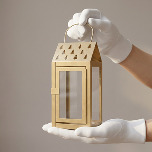 2026 Latest <b>Christmas</b> Collection <b>Gold</b> Metal Candle Lantern with <b>Tree</b> Cutouts for Home Decoration - Product Image 2