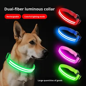 Dual Fiber Optic Oplaadbare Nachtlampje Hondenhalsband Duurzaam Nylon Met Anti-Verloren Functie Voor Het Trainen Van Dierbenodigdheden - Product Image 1