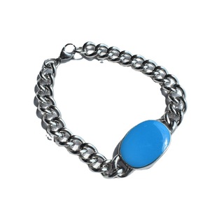 Bracciale da uomo in acciaio al titanio blu stile indiano Saman <span class=keywords><strong>Khan</strong></span> con catena cubana in silicone - Product Image 1