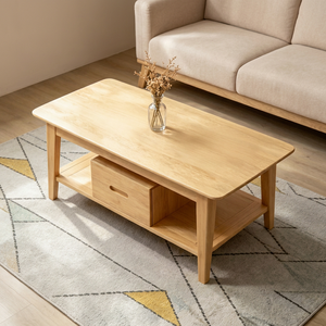 Modern Solid Wood Coffee <b>Table</b> with Storage <b>Drawer</b> Scandinavian Living Room Furniture - Product Image 1