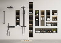 Organisateur de salle de bain au design moderne AKPN, niche de douche en métal, niche de douche encastrée en acier inoxydable 304 avec éclairage LED