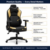 Chaise de bureau et gaming double usage certifiée CE, vérin à gaz classe 3, hauteur réglable, inclinable, anti-bruit, en cuir PU, base en acier
