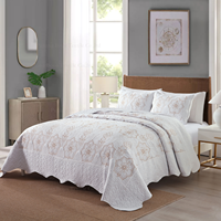 Boryard putih bordir kualitas baik indah elegan pola Polyester Queen King 3 buah Set seprai