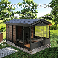 Maison pour animaux de compagnie moderne en acier inoxydable pour l'extérieur avec toit en fer, grande taille, imperméable et isolante thermiquement, design luxueux