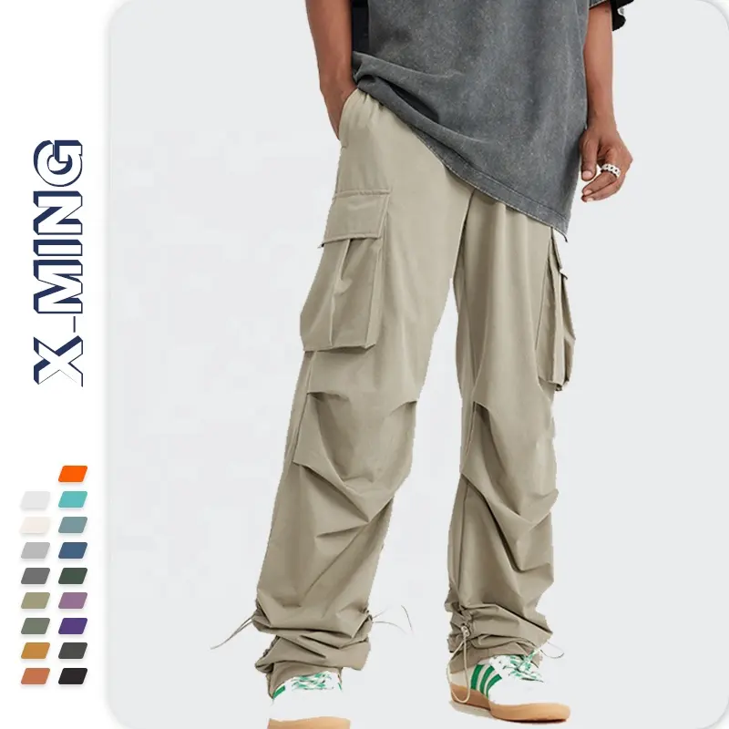 Personalizado caqui carga bolso ao ar livre faixa calças secas rápidas elásticas elásticas elásticas altas streetwear calças de carga masculinas de alta qualidade