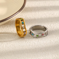 Bague double couche pour femme en acier inoxydable plaqué or 18 carats, style vintage et tendance