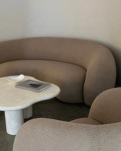 Bianco nordico minimalista moderno lusso nuvola soggiorno divano basso <span class=keywords><strong>in</strong></span> fibra di vetro <span class=keywords><strong>travertino</strong></span> marmo tavolino <span class=keywords><strong>in</strong></span> legno - Product Image 2