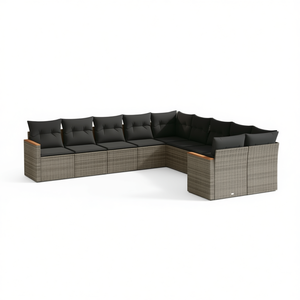 Conjunto de Sofás Modulares de Ratán Gris para Jardín, Muebles de Exterior para 10 Personas, Diseño Contemporáneo - Product Image 1