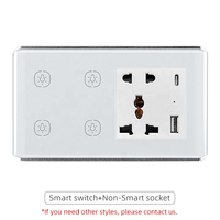 DUOMEI untuk Tuya Smart Home 147 Tipe Kombinasi Saklar Ganda Soket Pabrik Saklar Sentuh Kaca Lengkung ZigBee 3.0 10A/13A Maks.