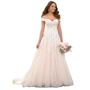 Wedding Dress A-Line Chiffon With Embroidery Sweetheart Neckline Empire Waist Floral Print Light Pink Bride Gown - Product Image 5