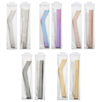 Ensemble de pailles réutilisables en acier inoxydable 18/8, droites et courbées, 8,5 pouces, pailles métalliques pour boisson