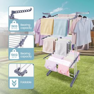 Quần áo khô giá có thể gập lại khô Giá quần áo quá khổ 4 Tier quần áo ngựa giặt khô giá - Product Image 5