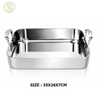 3Ply Ustensiles de cuisson en acier inoxydable casserole rectangulaire poêle à rôtir de dinde poêle à griller pour la cuisine à domicile