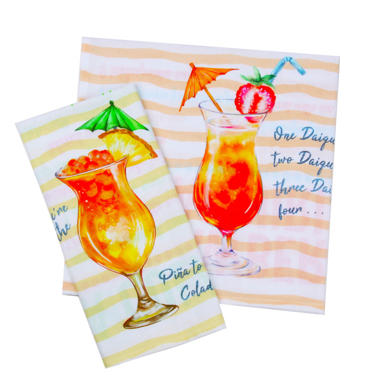 Home decorative print 100% cotton kitchen tea towel with hanging loop by BSCI BCI Oeko tex