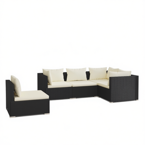 Ensemble de salon de jardin en rotin noir 4 places, mobilier d'extérieur au design contemporain, structure en acier durable - Product Image 1