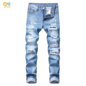 Plus Size Biker Blue Jean Denim Pant vita alta Mens Skinny boy's Boyfriend pants Fashion strappato Wash Distressed Jeans da uomo