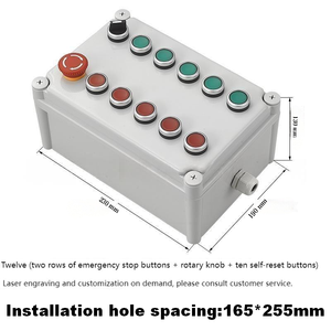 Boîtier de commande industriel étanche IP65 à double rangée, 12 boutons d'arrêt d'urgence et bouton rotatif + dix boutons à réinitialisation automatique, boîte à boutons - Product Image 2
