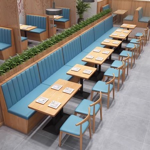 Juego <span class=keywords><strong>de</strong></span> Muebles <span class=keywords><strong>de</strong></span> Alta Gama para Restaurante <span class=keywords><strong>de</strong></span> <span class=keywords><strong>Comida</strong></span> Rápida, Sofá con Respaldo Tapizado Azul, Mesa y Sillas <span class=keywords><strong>de</strong></span> Madera para Hot Dogs y Pizza - Product Image 2